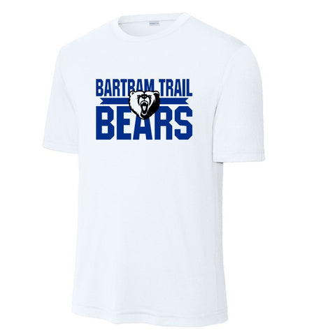 White t-shirt with 'Bartram Trail Bears' text and bear graphic on a white background